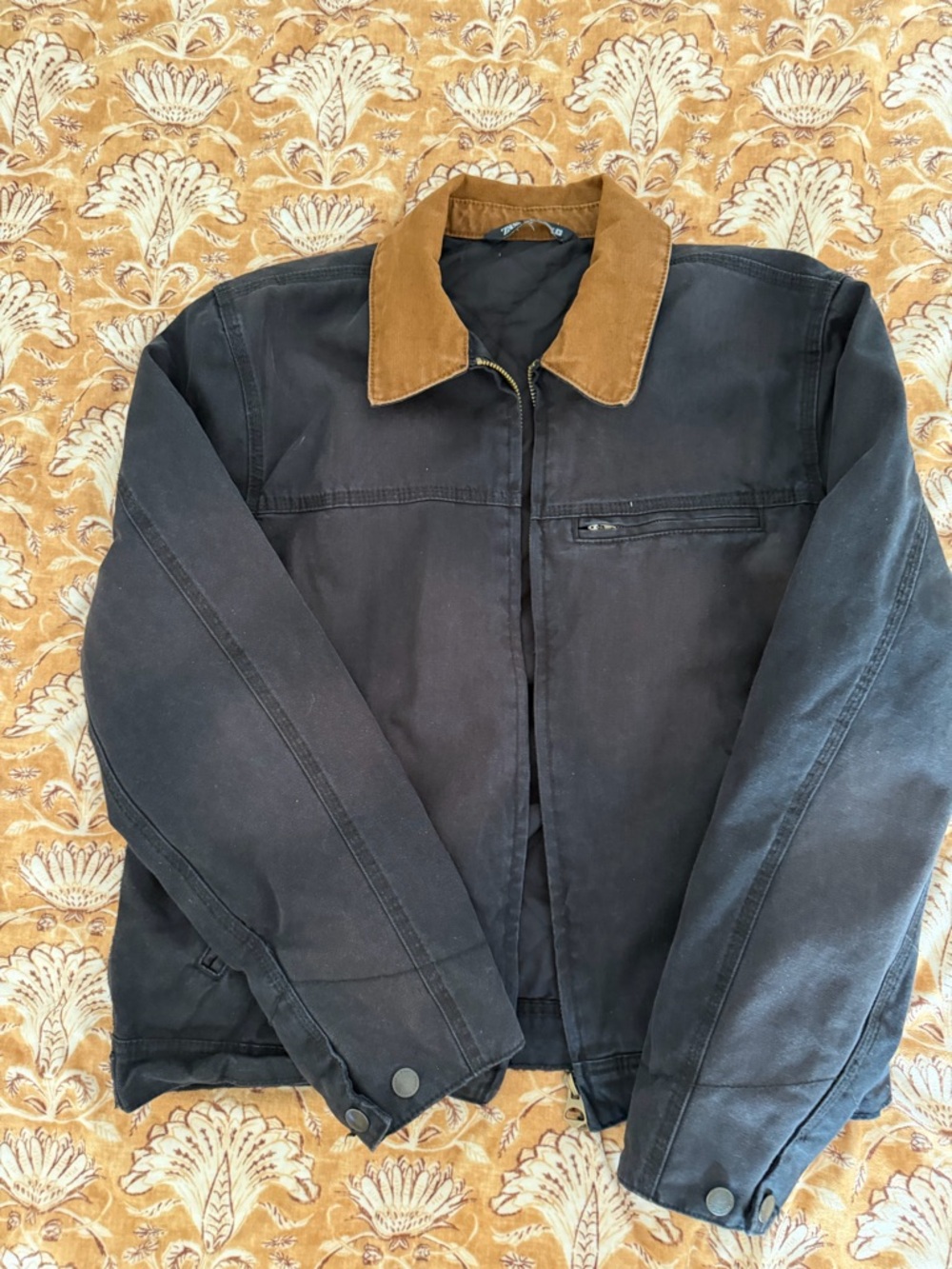 Zara Black Workwear Jacket with Brown Corduroy Collar - Picture 3 of 3